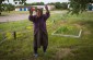 Zinaida points out the place where the Jews were shot. ©Sabine Mirlesse/Yahad - In Unum