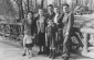 Group of survivors from Kazimierza Wielka.  Among those pictured are Israel Zalzman; his brother Arye Zalman with his wife, Bat Sheva Zalzman; and Bat Sheva’s mother, Hava Kaplan. ©USHMM, courtesy of Samuel (Rakowski) Ron